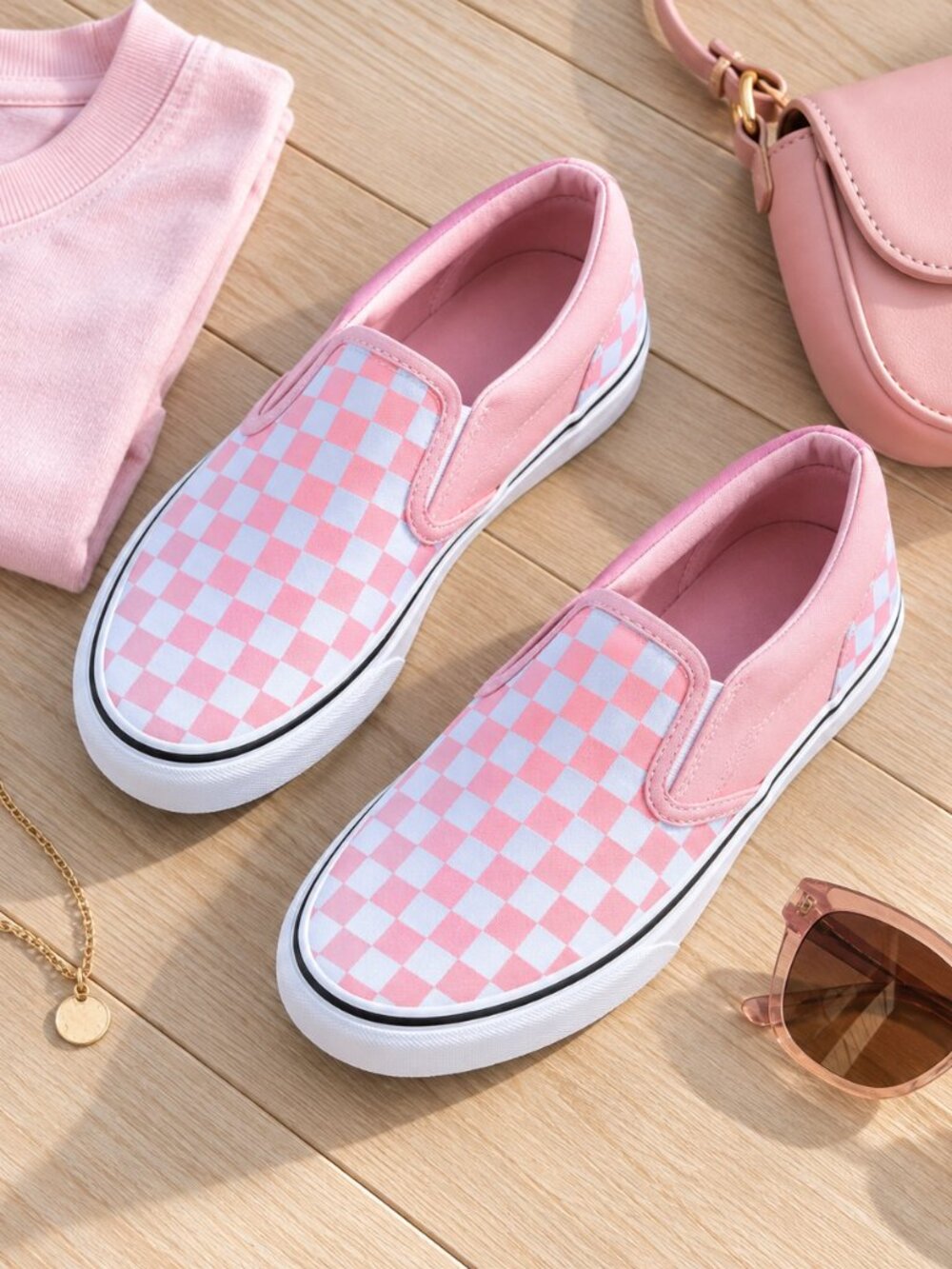 ✨Vans Classic Slip On Pink White Checkerboard Canvas Sneakers Size 6✨